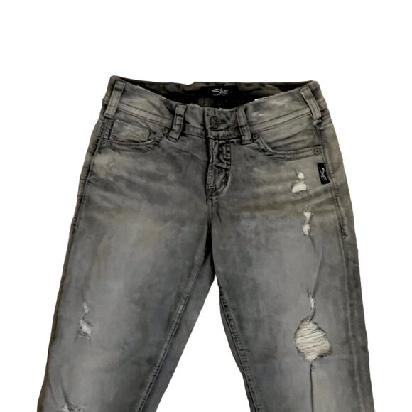 Silver Brand Gray Distressed Elyse Skinny Crop Jeans Waist 25 - Picture 3 of 13